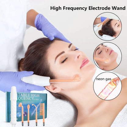 4In1 High Frequency Electrode Wand W/Neon Electrotherapy Glass Tube Acne Spot Remover Home Spa Beauty Device Facial Therapy Wand