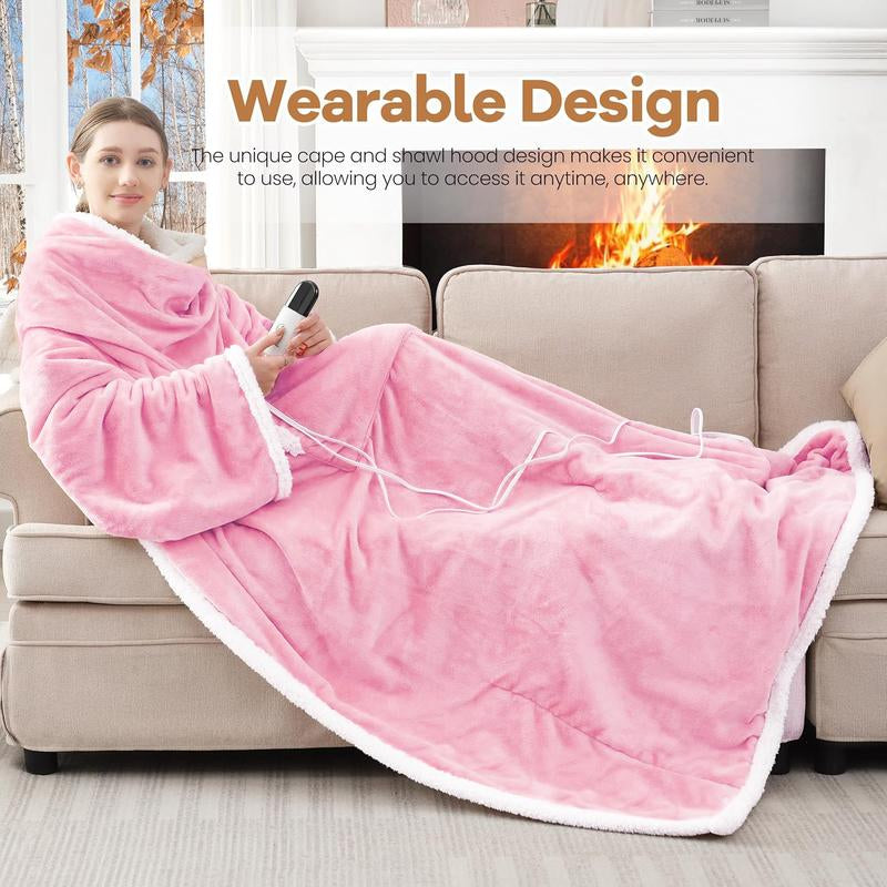 【New Arrival Deal】Wearable Heating Electric Blanket 52”×72“, Soft Faux Fur & Cozy Sherpa Electric Heated Blanket with Foot Pockets and Sleeves, 7 Heat Levels & 4H Auto Off, Perfect Present for Winter, Thanksgiving, Christmas, New Year Gift