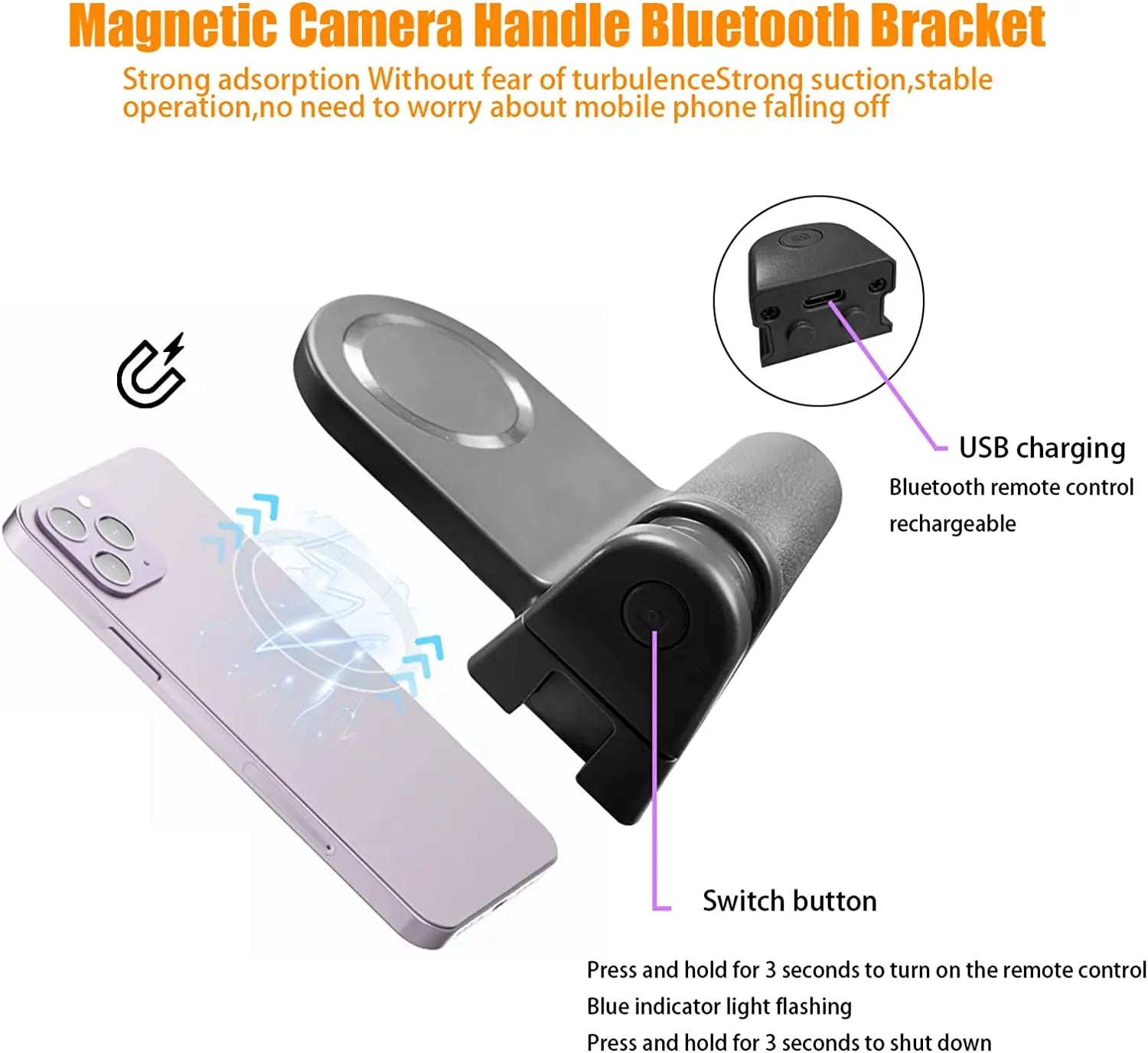 Magnetic Snapgrip Bluetooth Shutter Handheld Selfie Booster Phone Capgrip for Iphone HUAWEI Xiaomi Hand Grip with Ring