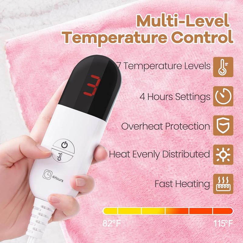 【New Arrival Deal】Wearable Heating Electric Blanket 52”×72“, Soft Faux Fur & Cozy Sherpa Electric Heated Blanket with Foot Pockets and Sleeves, 7 Heat Levels & 4H Auto Off, Perfect Present for Winter, Thanksgiving, Christmas, New Year Gift