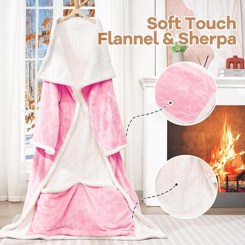 【New Arrival Deal】Wearable Heating Electric Blanket 52”×72“, Soft Faux Fur & Cozy Sherpa Electric Heated Blanket with Foot Pockets and Sleeves, 7 Heat Levels & 4H Auto Off, Perfect Present for Winter, Thanksgiving, Christmas, New Year Gift